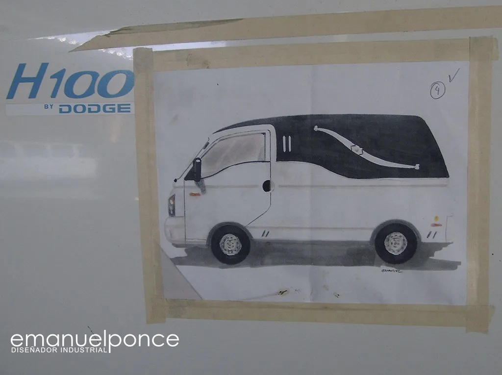 Boceto sobre la vista lateral del vehículo